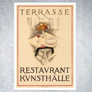 Burkhard Mangold "Terrasse Restaurant Kunsthalle" (c.1922) Vintage Advertising Poster - Premium Reproduction Giclée Fine Art Print