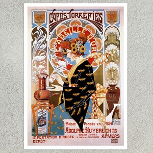 Adolphe Crespin "Cafes Torrefies-La Belle D'Or"  (c.1895-1898) - Vintage Advertising Poster - Premium Reproduction Giclée Fine Art Print