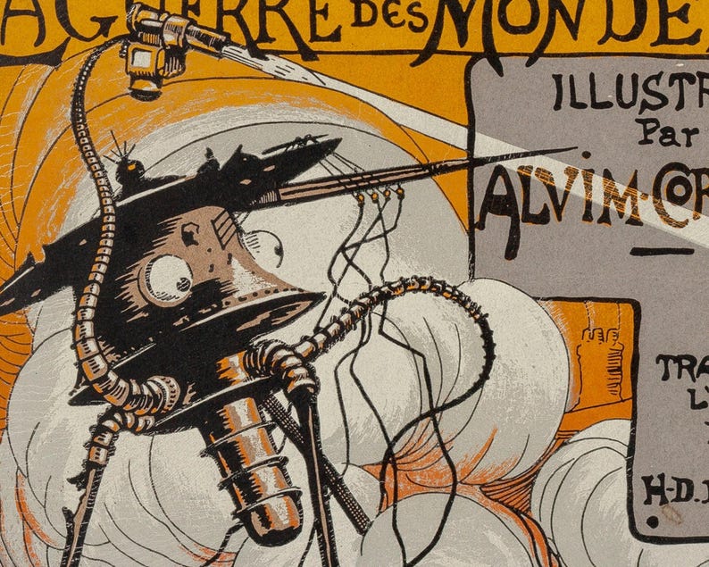 Vintage Advertising Poster "La Guerre Des Mondes" by Henrique Alvim Corrêa (1906) - Giclée Fine Art Print immagine 4
