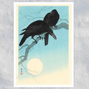 Ohara Koson &quot;Crows in Moonlight&quot; (c.1930) Vintage Japanese Woodblock - Premium Reproduction Giclée Fine Art Print