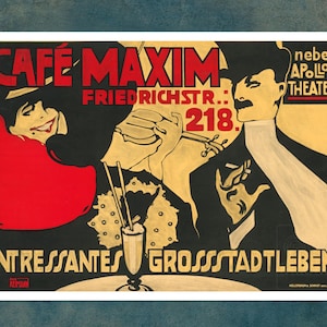 Rob Reimann "Café Maxim, Interessantes Großstadtleben" (c.1900) Vintage Advertising Poster - Premium Reproduction Giclée Fine Art Print