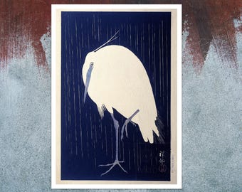 雨の中の白鷺（1925年）木版画 - Etsy 日本