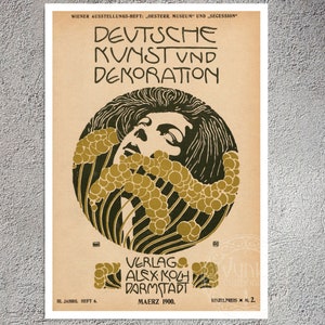 Vintage Journal Cover Art for &quot;Deutsche Kunst und Dekoration&quot; by Koloman Moser (c.1900) - Premium Reproduction Giclée Fine Art Print