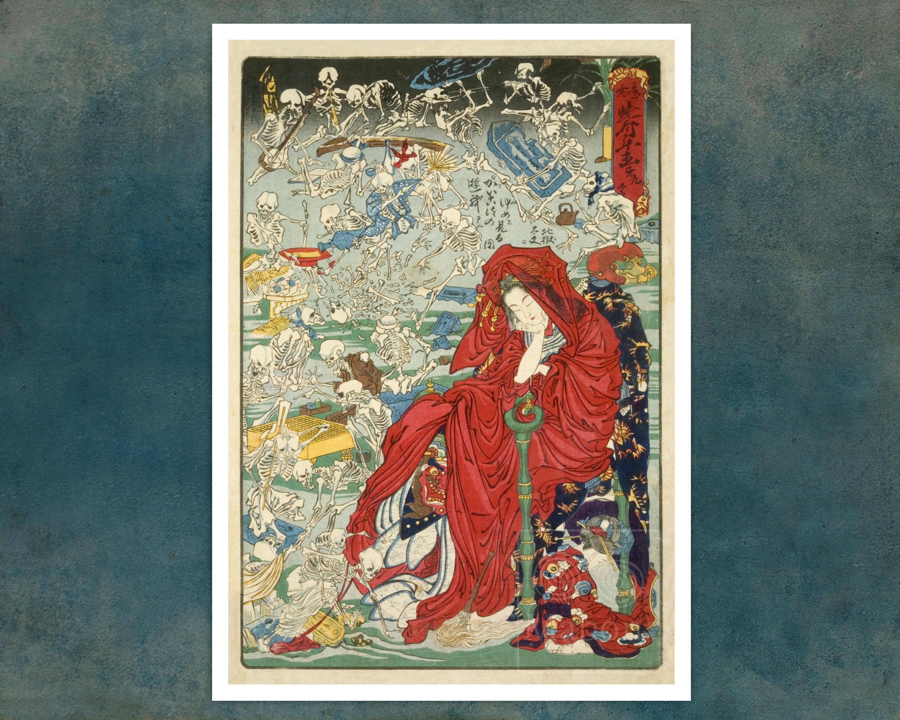 Kawanabe Kyōsai "Jigoku Dayu (Hell Courtesan)" (c.1878) Vintage Japanese Woodcut Meiji period - Premium Reproduction Giclée Fine Art Print