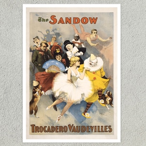 Vintage Advertising Poster "Sandow Trocadero Vaudevilles" (c.1894) Art Nouveau - Premium Reproduction Giclée Fine Art Print
