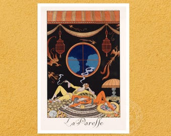 George Barbier "La Paresse - Laziness" (c.1925) Vintage Illustration - The Seven Deadly Sins - Giclée Fine Art Print