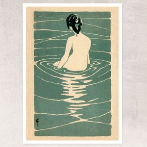 Ichijō Narumi "At the Hot Spring" (c.1936) Vintage Japanese Postcard - Premium Reproduction Giclée Fine Art Print