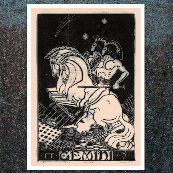 Henri van der Stok "Zodiac Sign: Gemini" (c.1928) Astrological Star Constellation Birth Sign - Premium Reproduction Giclée Fine Art Print