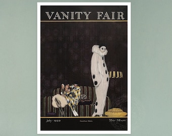 Vintage Vanity Fair Magazine Cover &quot;Pierrot, Harlequin and Columbine,  July 1920&quot; - Premium Reproduction Giclée Fine Art Print