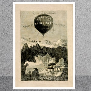 Jules Verne "Five Weeks in A Hot Air Balloon" (1863) Vintage Book Illustration - Premium Reproduction Giclée Fine Art Print