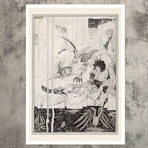Vintage Book Illustration &quot;How King Arthur Saw the Questing Beast&quot; Aubrey Beardlsey (c.1894) - Premium Reproduction Giclée Fine Art Print