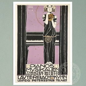Ludwig Hohlwein "Pianos Musikalien" (c.1909) Vintage Advertising Poster - Premium Reproduction Giclée Fine Art Print