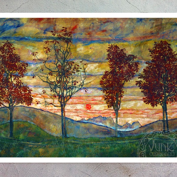 Egon Schiele "Four trees (Vier Bäume)" (c.1917) - Premium Reproduction Giclée Fine Art Print