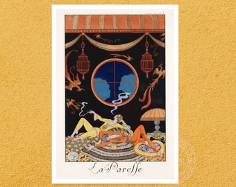 George Barbier "La Paresse - Laziness" (c.1925) Vintage Illustration - The Seven Deadly Sins - Premium Reproduction Giclée Fine Art Print