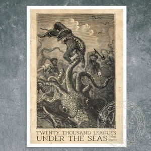 Edouard Riou "The Squid and Its Victim" (c.1870) for "Twenty Thousand Leagues Under The Sea" (Jules Verne) - Giclée Fine Art Print