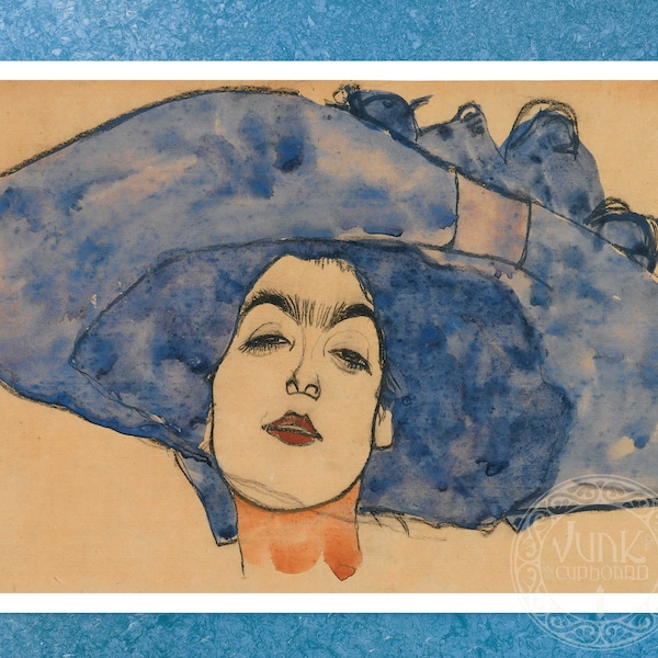 Egon Schiele "Eva Freund in Blue Hat" (c.1910) - Premium Reproduction Giclée Fine Art Print