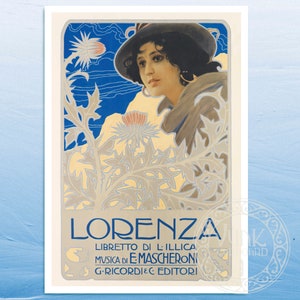 Vintage Sheet Music Cover &quot;Lorenza Libretto&quot; (c.1899) - Art Nouveau - Premium Reproduction Giclée Fine Art Print