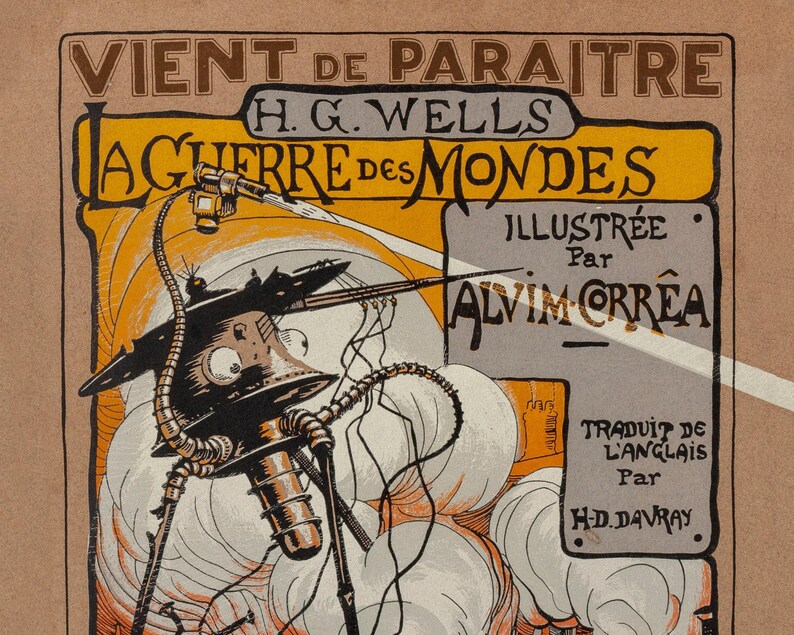 Vintage Advertising Poster "La Guerre Des Mondes" by Henrique Alvim Corrêa (1906) - Giclée Fine Art Print immagine 2