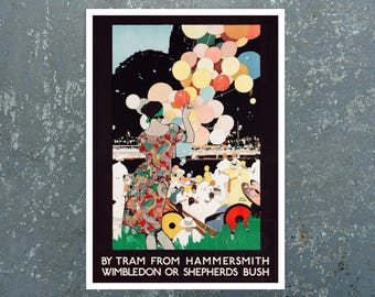 Fred Taylor "By Tram from Hammersmith" (c.1922) Vintage Travel Poster - Giclée Fine Art Print