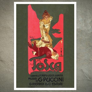 Vintage Advertising Poster for Puccini's Opera "Tosca" (c.1899) by Adolfo Hohenstein  - Premium Reproduction Giclée Fine Art Print