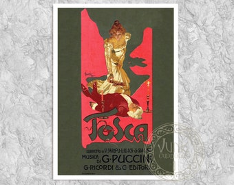 Vintage Advertising Poster for Puccini's Opera "Tosca" (c.1899) by Adolfo Hohenstein  - Premium Reproduction Giclée Fine Art Print