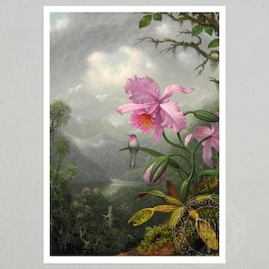 Martin Johnson Heade &quot;Hummingbird Perched on the Orchid Plant&quot; (c.1901) - Premium Reproduction Giclée Fine Art Print