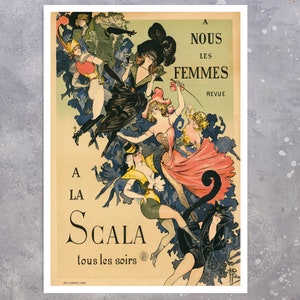 Vintage Advertising Poster "A Nous Les Femmes Revue A La Scala" by Albert Guillaume (c.1895) Premium Reproduction Giclée Fine Art Print
