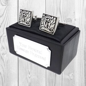 Artistic Black Cufflinks with silver detail enamel mens gift by CUFFLINKS DIRECT Engraved gift personalised gift gift for him gift for her