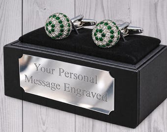 Gemelli da matrimonio a sfera in cristallo austriaco verde e trasparente AAA+ di Cufflinks Direct, regalo di nozze per lo sposo, gemelli, regalo di anniversario, regalo di Natale