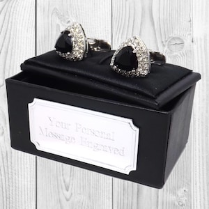 Black Crystal Cufflinks Triangle swarovski crystals mens gift by CUFFLINKS DIRECT Engraved gift personalised gift gift for him gift for her