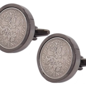 1965 Vintage Sixpence Coins Hand Set in a 9ct Gold plate Setting Mens 54 Years Gift Cuff Links by CUFFLINKS DIRECT