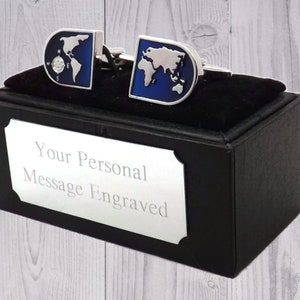 Wereldkaart Reiscadeau Manchetknopen, reiscadeau, cruisecadeau door MANCHETKNOPEN DIRECT Gegraveerd cadeau gepersonaliseerd cadeau cadeau voor hem cadeau voor haar