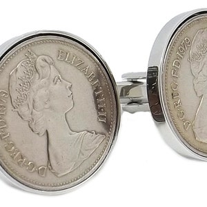 1979 Large Five Pence Coins Hand Set in a Silver plate Setting Mens 40 Years Gift Cuff Links by CUFFLINKS DIRECT