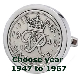 Unusual Lucky Sixpence Silver Coin Mens Birthday Gift year cufflinks original coins in Silver Plate by CUFFLINKS DIRECT (choose year)
