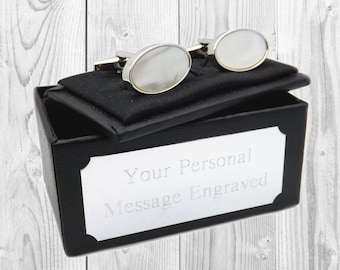 Oval White Mother of Pearl in Silver colour Setting Mens Gift by CUFFLINKS DIRECT 30th Anniversary Gift Christmas Personalised engraved