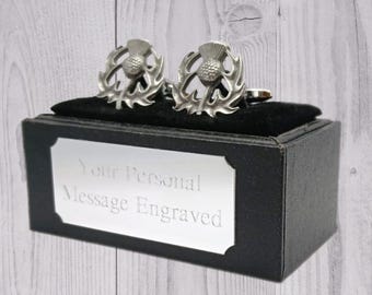 Gemelli da polso da uomo in peltro con fiore di cardo scozzese di CUFFLINKS DIRECT Scotland, gemelli da polso da uomo in peltro scozzese