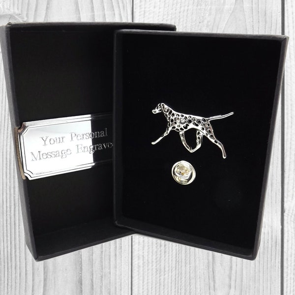 Silver Plated Dalmatian Dog Lapel Pin Badge tie pin Dog Lover Gift in gift box personalised box bag engraved gift Dalmatian jewellery