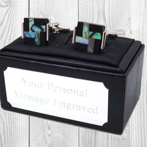 Abalone Pearl Shell & Black Onyx Cross Mens Cufflinks Wedding Gift Cuff links CUFFLINKS DIRECT Anniversary Christmas Personalised engraved
