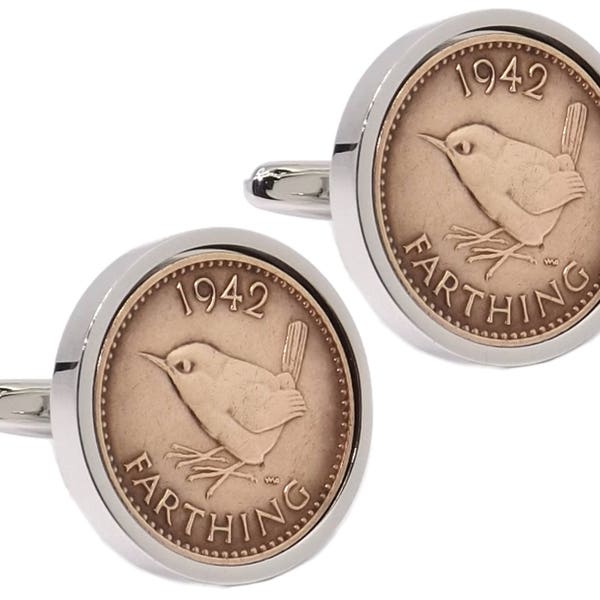 1942 Farthing Coins Set in Silver Setting Mens 82 Years Gift Cufflinks by CUFFLINKS DIRECT