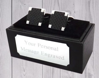 Gemelli neri in fibra di carbonio con angoli argentati regalo da uomo di CUFFLINKS DIRECT Regalo inciso regalo personalizzato regalo per lui regalo per lei