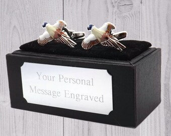 Fagiano uccello in volo acquerello tiro gioco custode regalo di CUFFLINKS DIRECT regalo inciso regalo personalizzato regalo per lui regalo per lei