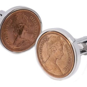1979 British Half Pence Coins Hand Set in a Silver plate Setting Mens 40 Years birthday Gift Cuff Links by CUFFLINKS DIRECT