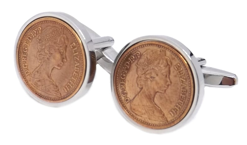 1979 British Half Pence Coins Hand Set in a Silver plate Setting Mens 40 Years birthday Gift Cuff Links by CUFFLINKS DIRECT