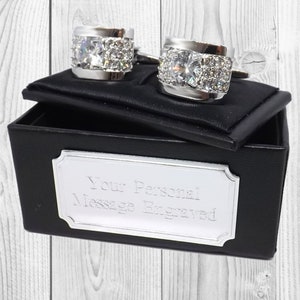 Diamond look Crystal Cufflinks with clear swarovski crystals mens gift by CUFFLINKS DIRECT Engraved gift personalised gift gift for him