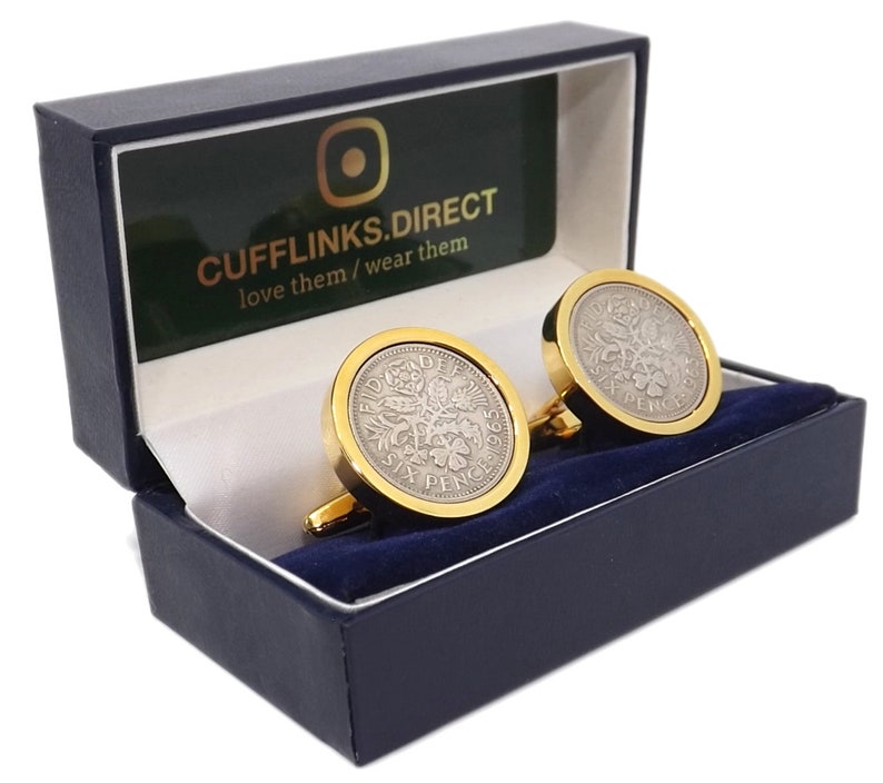 1965 Vintage Sixpence Coins Hand Set in a 9ct Gold plate Setting Mens 54 Years Gift Cuff Links by CUFFLINKS DIRECT