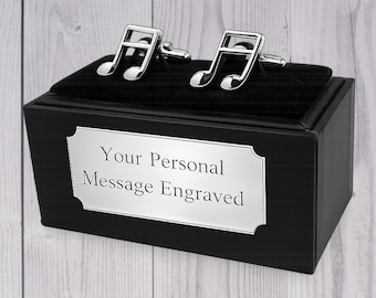 Gemelli da polso da uomo con design a nota di croma e spartito musicale, regalo di CUFFLINKS DIRECT, regalo inciso, regalo personalizzato, regalo per lui, regalo per lei, musicista