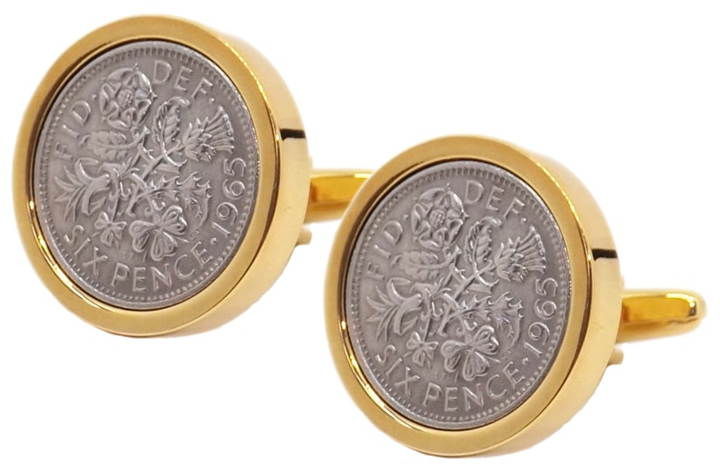 1965 Vintage Sixpence Coins Hand Set in a 9ct Gold plate Setting Mens 54 Years Gift Cuff Links by CUFFLINKS DIRECT
