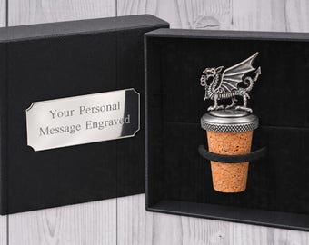 Regalo di vino per matrimonio gallese Cymru Tappo per bottiglia drago gallese Y Ddraig Goch Pewter Gemelli regalo di vino per matrimonio gallese Tappo per bottiglia Galles Regalo per uomo
