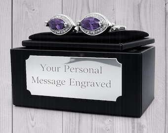 Gemelli da matrimonio in cristallo austriaco occhio di gatto viola AAA+ di Cufflinks Direct Regalo di nozze per lo sposo Gemelli Regalo di anniversario Regalo di Natale
