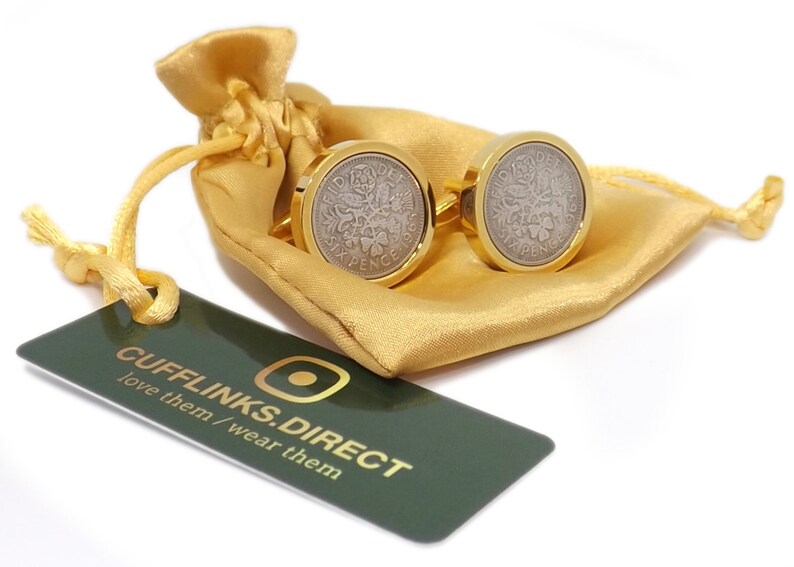 1965 Vintage Sixpence Coins Hand Set in a 9ct Gold plate Setting Mens 54 Years Gift Cuff Links by CUFFLINKS DIRECT